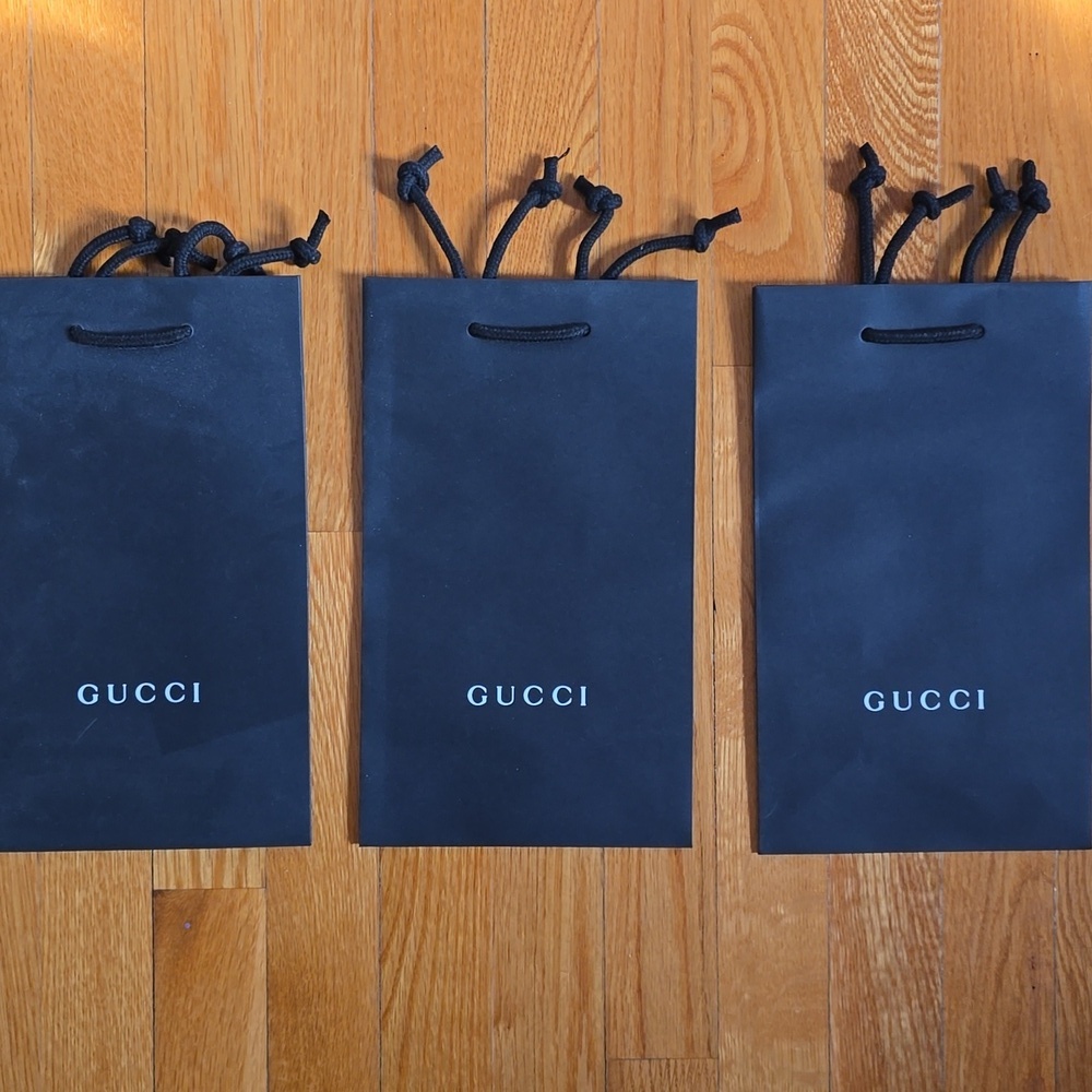 New Set Of 3 Holiday Gucci Black Shopping Gift Bag